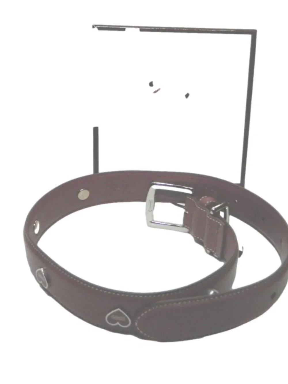Coach Leather Charm Dog Collar with Heart Enamel Accents SV/Amethyst Sz L NIB!
